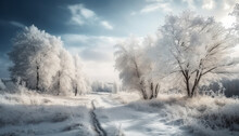 Winter Landscape, Tranquility In The Non Urban Scene Generated By AI