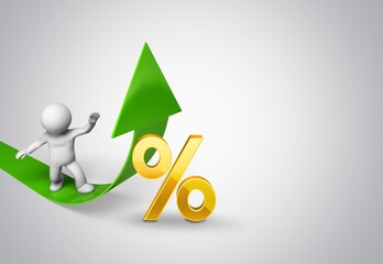 Sticker - Rising rates costs. Arrow and percent