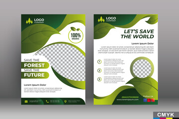Wall Mural - Editable Green Flyer templates. Nature green leaf, environment design. Size A4 CMYK Vector illustration