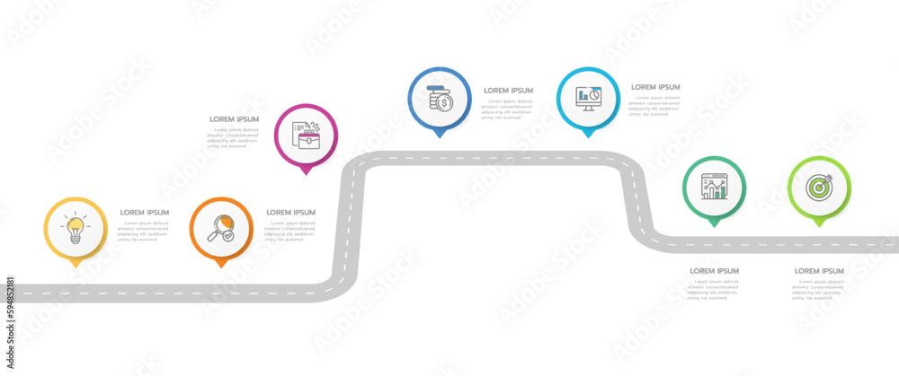 Infographic template for business. 7 Steps Modern Timeline diagram ...