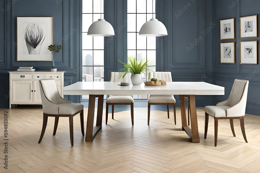 Premium luxury modern dining room with marble table and chairs Stock ...