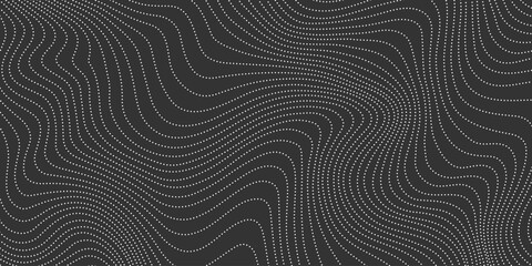 Poster - Dotted wave lines background. Abstract wavy stripes texture. Warped and curved dashed lines wallpaper. Vector minimalistic map design template