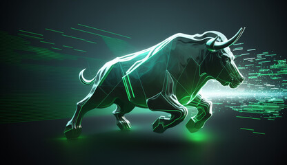 Wall Mural - bull run stock market trading investment up trend of graph green background rising price financial c