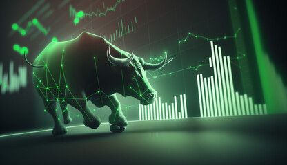 Wall Mural - bull run stock market trading investment up trend of graph green background rising price financial c