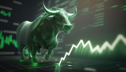 Wall Mural - bull run stock market trading investment up trend of graph green background rising price financial c