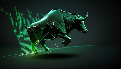 Wall Mural - bull run stock market trading investment up trend of graph green background rising price financial c