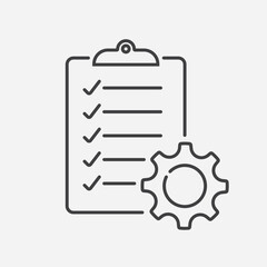 Poster - Clipboard with gear icon in line style. Management business concept