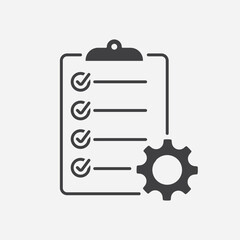Poster - Clipboard with gear icon in line style. Management business concept