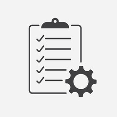Poster - Clipboard with gear icon, Technical support check list isolated on white background
