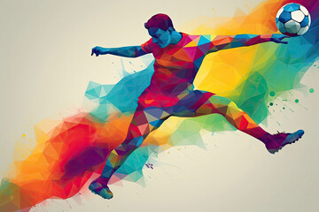 colorful abstract soccer player kicking the ball