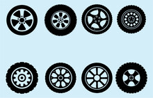 Car And Other Vehicle Wheel Flat Icons Set On White Background. Multiple Style Tyre And Wheel For Gaming And Other Designing. Editable Vector, Easy To Reuse. Eps 10.