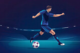 Fototapeta Sport - Soccer Player Kicking Ball. Football Player In Action On Stadium