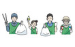 ボランティア活動　ゴミ拾いをする人達のイラスト