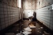 Flooded toilet interior. Generative AI.