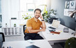 Office portrait, employee smile and happy man, business worker or male agent relax after administration research. Management, bookkeeping or Asian accountant with confidence, career growth or success