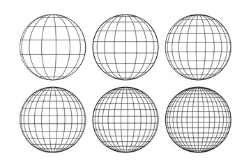 globe grid spheres. striped 3d spheres, geometry globe grid, earth latitude and longitude line grid 