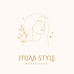 Hijab style logo template. Modern design for headdress boutique or muslim store. Linear vector illustration in trendy minimalist style.