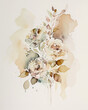 Watercolor rose flower illustration with neutral muted earth tones roses on paper, ai.