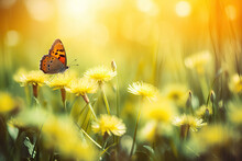 Beautiful Spring Nature And Butterflies. Spring Time Concept With Copy-space. Generative AI