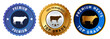 Top grade premium meats beef cow butcher symbol of top grade crown badge label blue golden