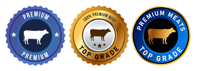 Wall Mural - Top grade premium meats beef cow butcher symbol of top grade crown badge label blue golden