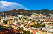 Mount Gros And Alpes Hills With Astronomical Observatory Over Paillon River Valley Seen From Cimiez District Of Nice On French Riviera Azure Coast In France