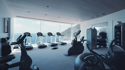 Fitness Center, gym interior background. Generative Ai