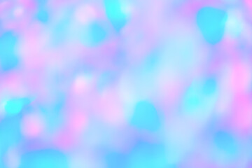 Blurred pastel neon blue mint pink holographic bokeh background texture. Abstract festive glittering Lo-fi retro design Smooth holographic iridescent colors . Festive optimistic pattern