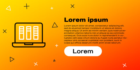 Poster - Line Sound or audio recorder or editor software on laptop icon isolated on yellow background. Colorful outline concept. Vector