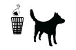 Dog waste garbage bin,disposal plastic bag with pet poop and dog silhouette on white background.Trash container for dog mess.Bag and refuse box for dog pooh.Clean up after your pet.Vector illustration