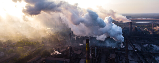 Wall Mural - industry metallurgical plant dawn smoke smog emissions bad ecology aerial photography