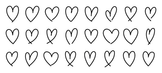 Poster - Doodle heart hand drawn shapes set. Love sketch icons collections. Vector isolated illustration