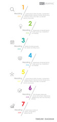 timeline weekly planner schedule project diagram Infographics template for business. 1 week 7 step modern Timeline schedule diagram with presentation vector timeline week infographics.