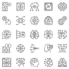 Wall Mural - AI outline icons set - Artificial Intelligence concept vector line symbols