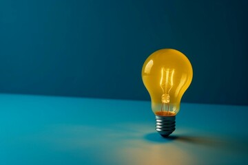 Yellow light bulb on blue background. Generative AI