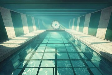 Wall Mural - swimming pool with underwater view of swimming lanes and diving boards, created with generative ai