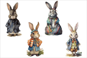 Aufkleber - Safari Animal set brown, black, grey, white rabbit in 3d style. Isolated. Generative AI