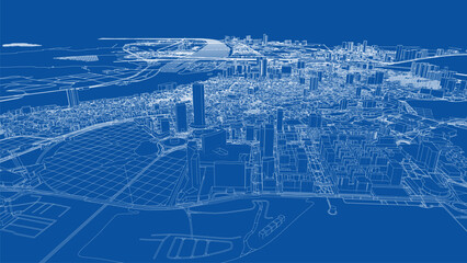 Poster - Outline city concept vector. Wire-frame style
