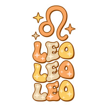 Leo Zodiac Sign. Retro Wavy Text Horoscope Design.