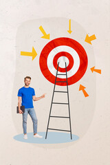 Poster - Template mockup collage of company recruiter guy recommend present job promotion successful career ladder achieve aims