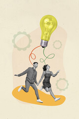 Poster - Magazine template collage of professional workers meeting collective thinking inspired idea for company progress development