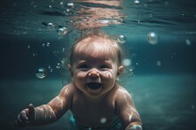 Happy Baby Under Water. 