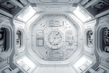 Wall Mural - Sci-Fi Background with White, Innovative Technological Panels. 3D Render. Generative AI