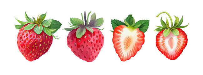 Wall Mural - Strawberry watercolor fruit hand painted. Vegetable fresh fruit summer isolated on white background. Red berry fruit vector illustration