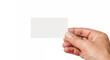 Ręka trzymająca wizytówkę wyizolowana na białym tle