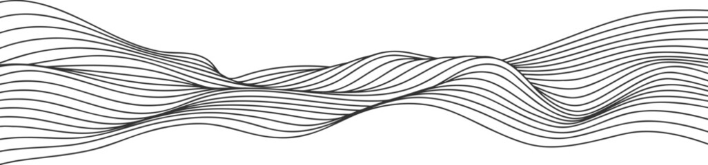 Poster - Vector abstract line art wavy smooth flowing dynamic black gradient isolated on transparent background in concept luxury, wave, ocean.