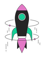 Poster - Rocket reaching high speed flat line color vector object. Spacecraft, startup launch. Editable linear icon on white. Simple outline cartoon style spot illustration for web graphic design and animation