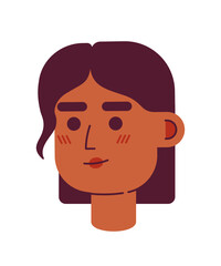 Poster - Brunette woman with straight neck length hair semi flat vector character head. Editable cartoon style face emotion. Simple colorful avatar icon. Spot illustration for web graphic design and animation
