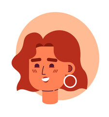 Poster - Elegant lady with earring, wide brim hat semi flat vector character head. Editable cartoon style face emotion. Simple colorful avatar icon. Spot illustration for web graphic design and animation