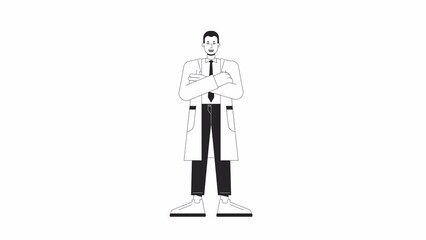 Poster - Primary care doctor bw animation. Healthcare provider service isolated 2D flat monochromatic thin line character 4K video footage on white with alpha channel transparency for web design